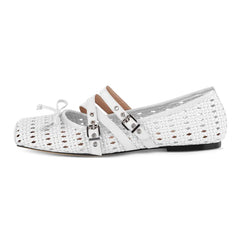 Square Toe Bow Strap Flats