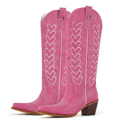 Heart Embroidery Pointed Toe Western Boots