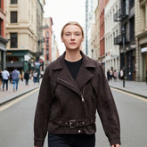 Brown Faux Suede Jacket | Chic Belted Vintage Layer