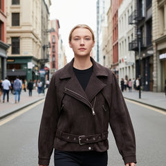 Brown Faux Suede Jacket | Chic Belted Vintage Layer