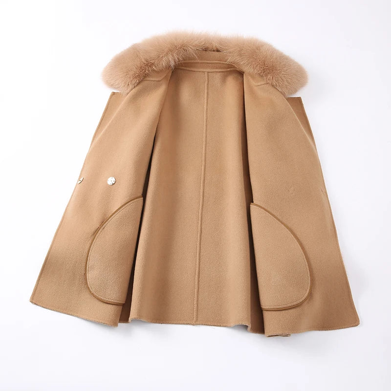 Tan coat with fur collar
