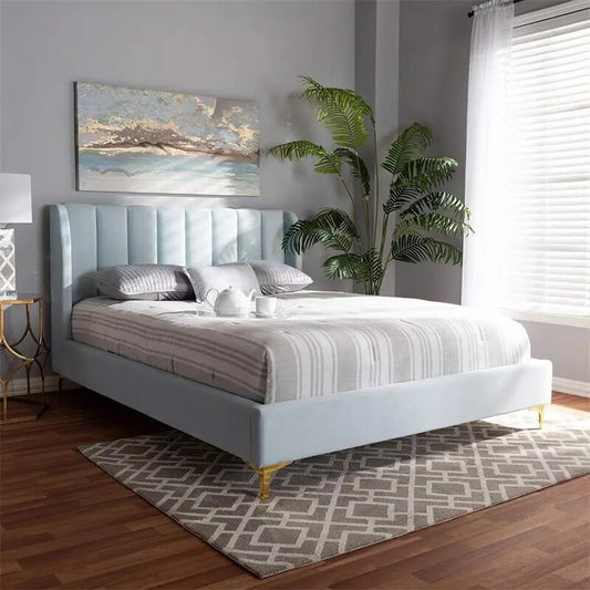 Fabric Double Bed Minimalist Light Solid Wood Bed 1.2m 1.5m 1.8m