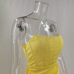 Strapless Satin Ruched Mini Dress with Side Zipper