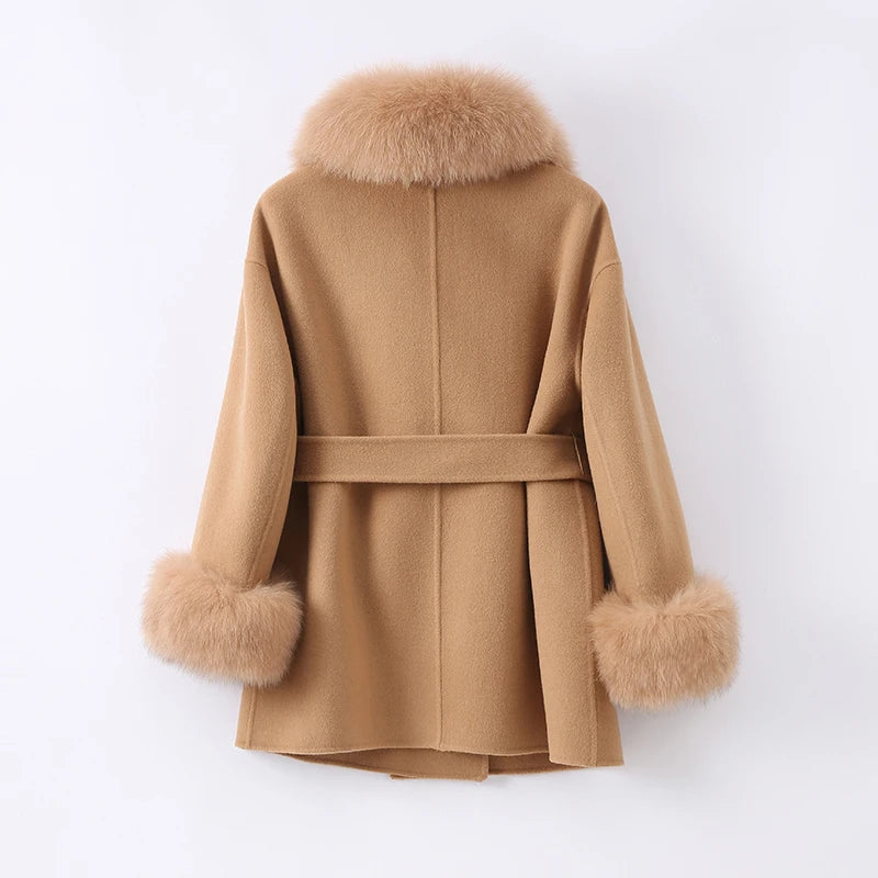 Brown coat with fur trim