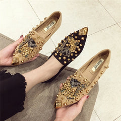 Women's Flat Pointed Toe Closed Loafers Mules Metal Shoes