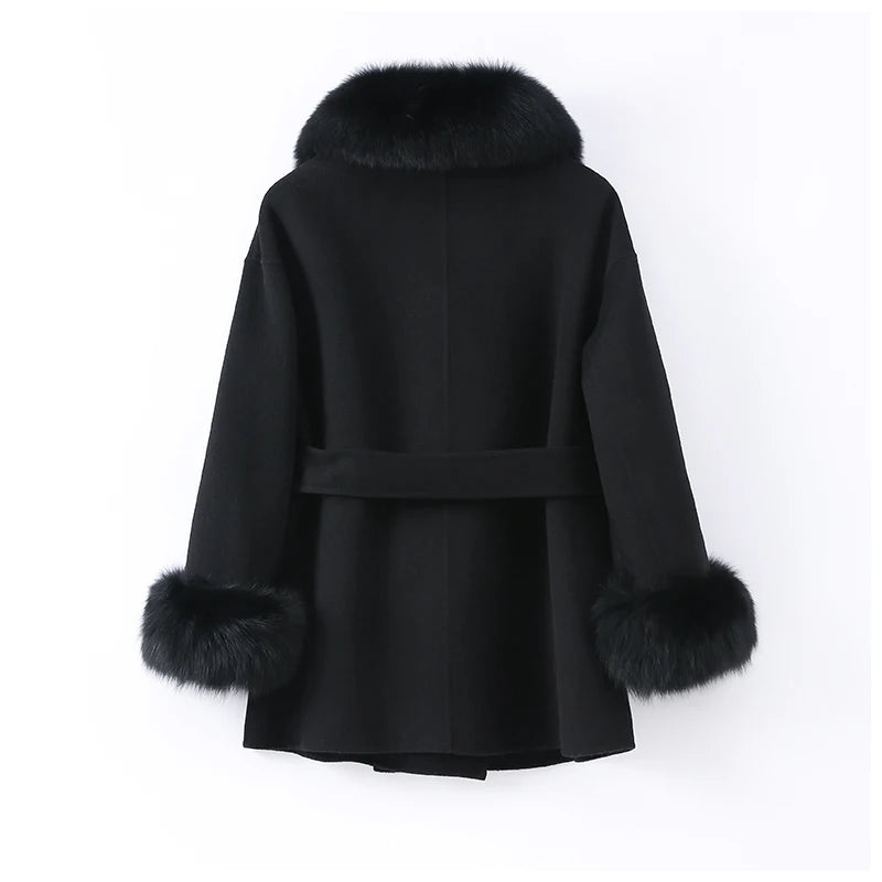 Black coat with fur trim
