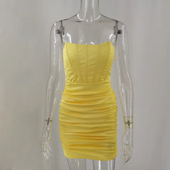 Strapless Satin Ruched Mini Dress with Side Zipper
