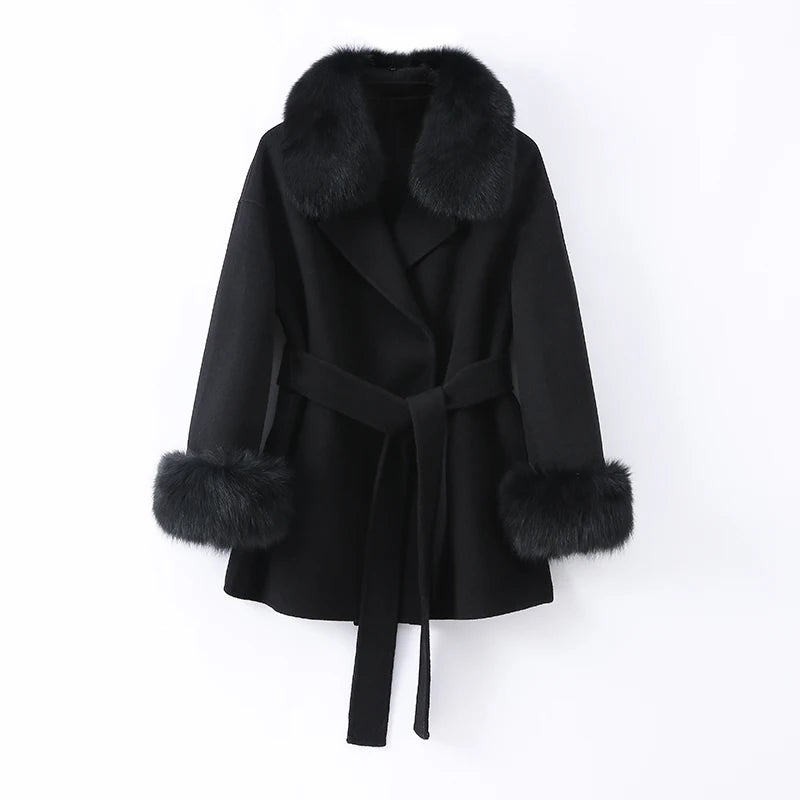 Black coat with fur trim