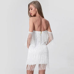 Off-Shoulder Strapless Tassel Mini Dress