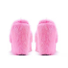 Plush Fur Platform Wedge Slippers