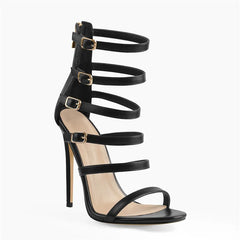Black thin high heel ankle strap sandals