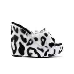 Plush Fur Platform Wedge Slippers