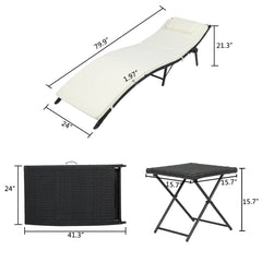 Folding Table Black PE Cane Iron Frame 2 Beds Furniture Set 3 pcs