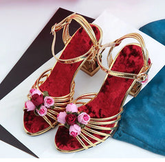 Floral Velvet Ankle Strap Heels