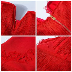 Off-Shoulder Strapless Tassel Mini Dress