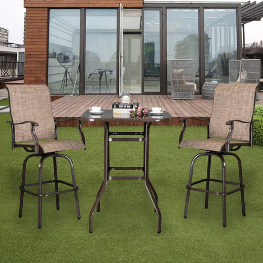 Wrought Iron Glass Teslin Cloth Brown Outdoor Furniture Set