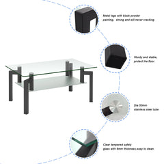 Rectangle Clear Glass Center Tables Black Legs 100x60x44CM