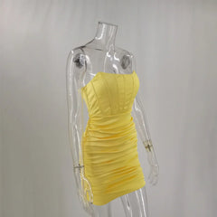 Strapless Satin Ruched Mini Dress with Side Zipper