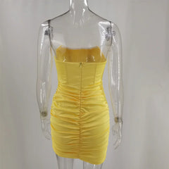 Strapless Satin Ruched Mini Dress with Side Zipper