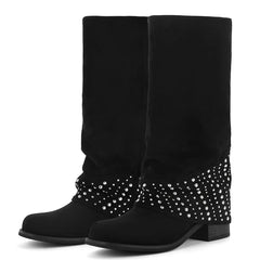 Studded Fold Over Suede Boots