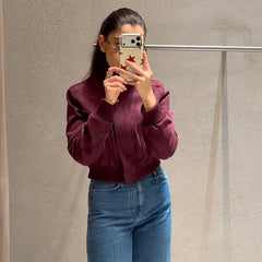 Stand Collar Ribbed Bomber Jacket