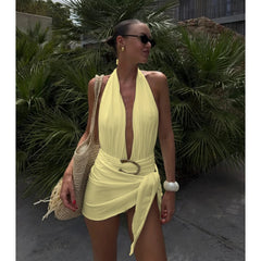 Solid Textured One-Piece Swimsuit and Cover-Up Set