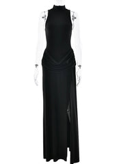 Mock Neck High Slit Maxi Dress