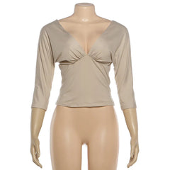 Deep V-Neck Three Quarter Sleeve Top