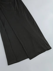 Black Hollow Out Knot Design Mesh Long Sleeves Maxi Dress