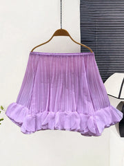 Pleated Off Shoulder Petal Hem Long Sleeve Top