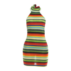 Striped Knit Halter Backless Mini Dress