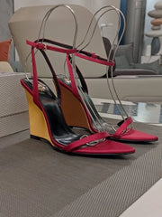 Wedge Gold Heel Ankle Strap Sandal