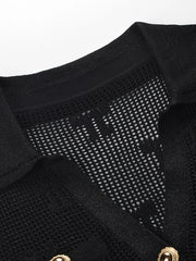 Black Sheer Ruffle Button Midi Dress