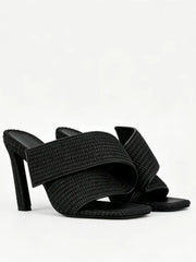 Woven Square Toe Heeled Slippers