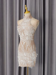 Applique Halter Neck Mini Dress
