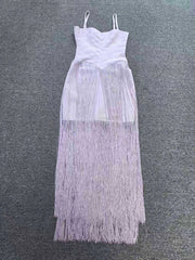 Spaghetti Strap Fringe Maxi Dress