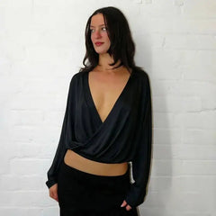 Deep V Neck Draped Crop Top