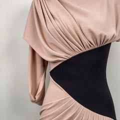 Draped Off-Shoulder Colorblock Maxi Dress