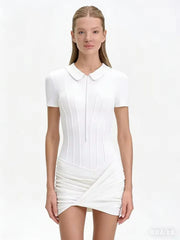 Collared Zipper Bodysuit and Ruched Playsuit