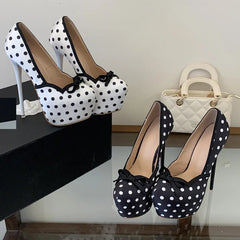 Polka Dot Bow Platform High Heel Pumps