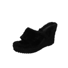 Plush Fur Platform Wedge Slippers