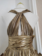 Metallic Tiered Halter Maxi Dress with Frill Layers