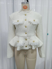 Textured Peplum Cropped Jacket