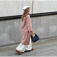 Plaid Button-Down Long Windbreaker – Chic Street Trench Coat