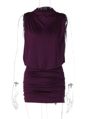Backless Turtleneck Ruched Mini Dress