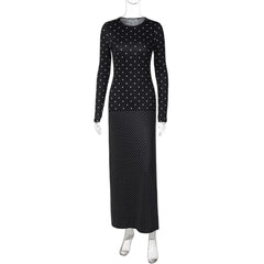 Polka Dot Printed Long Sleeve Maxi Dress