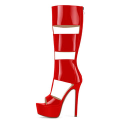 Patent Cutout Platform Stiletto Boots