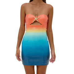 Gradient dress with starfish design on a white background