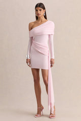 Diagonal Collar Ruched Draped Mini Dress