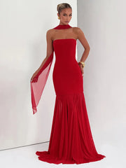 Strapless Chiffon Maxi Dress with Shawl